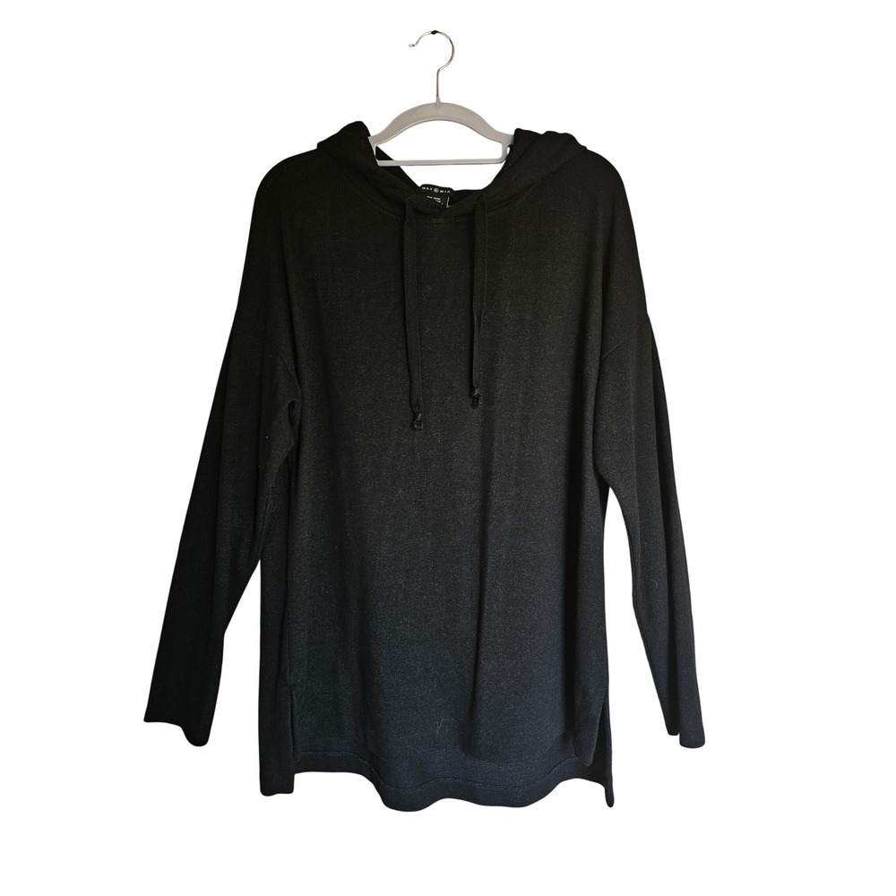Max & Mia Hoodie Womens Large Black Rayon Blend Long Sleeve Soft Knit Sweatshirt